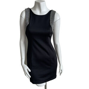Just Me Embellished Beaded Black Mini Dress Sz Medium Holiday Cocktail Party